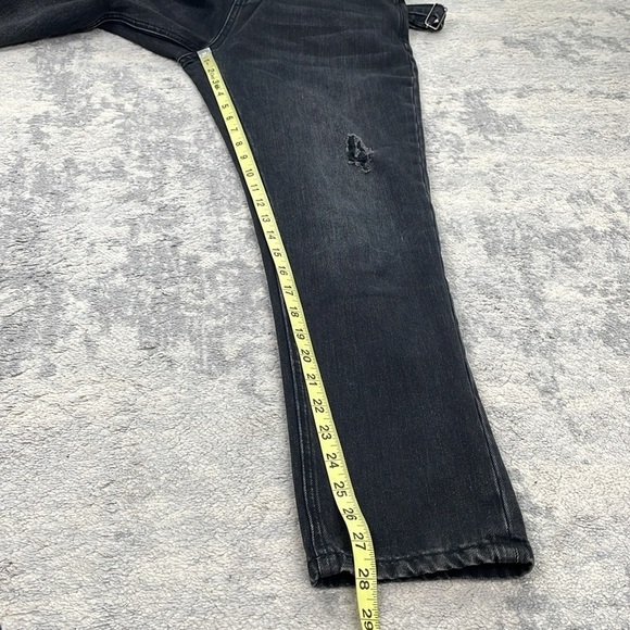 Risen Jeans Black Distressed Overalls Cotton Rigid Denim Sz S - Picture 11 of 14